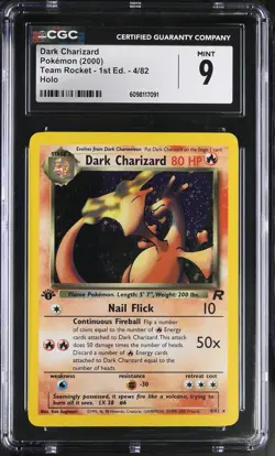 CGC 9 MINT Dark Charizard 2000 Team Rocket 1st Edition 4/82 Holo Pokemon Card - Image 1