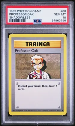 1999 POKEMON BASE SET SHADOWLESS #88 PROFESSOR OAK PSA 10 - Image 1