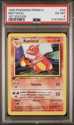 1999 Pokemon FRENCH 1st Edition Base Set Reptincel-Charmeleon 24/102 PSA 6 EX-MT - Image 1