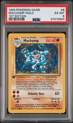 1999 POKEMON GAME 1ST ED #8 MACHAMP-HOLO PSA 6 - Image 1