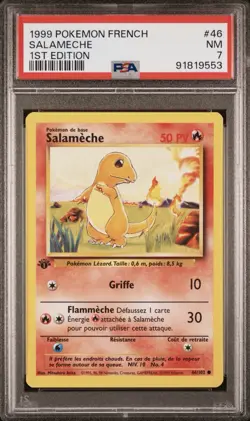 1999 Pokemon FRENCH 1st Edition Base Set Salameche-Charmander 46/102 PSA 7 NM - Image 1