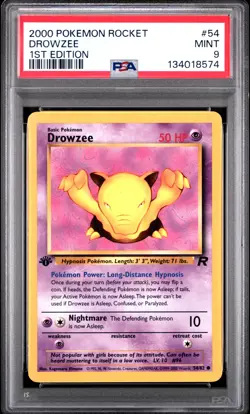 2000 POKEMON ROCKET 1ST ED #54 DROWZEE PSA 9 - Image 1