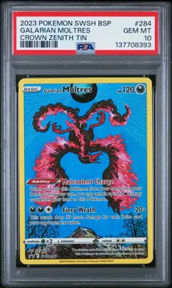 2023 POKEMON SWSH BLACK STAR PROMO CROWN ZENITH TIN #284 GALARIAN MOLTRES PSA 10 - Image 1