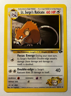 Lt. Surge's Raticate 53/132 Gym Challenge Pokemon Card NM Vintage - Image 1