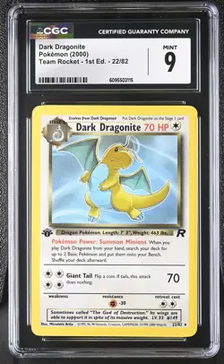 CGC 9 Dark Dragonite 22/82 Rare 1st Edition Team Rocket Pokemon Card - Image 1