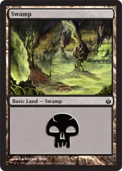 Heavy Play, English MTG Foil Swamp (150) - Foil Mirrodin Besieged Magic the Gath - Image 1