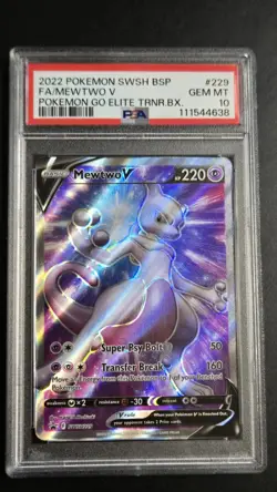 2022 Pokemon SWSH BSP FA Pokemon Go Elite Trainer Mewtwo V #229 PSA 10 Gem Mint - Image 1