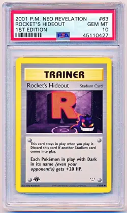 Pokemon Neo Revelation Rocket's Hideout 1st Edition #63 PSA 10 - POP 100 - Image 1