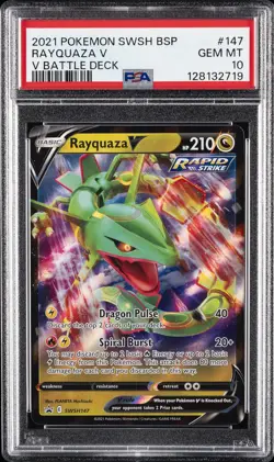 2021 POKEMON SWSH BLACK STAR PROMO V BATTLE DECK #147 RAYQUAZA V PSA 10 - Image 1