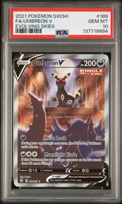 2021 POKEMON SWORD & SHIELD EVOLVING SKIES #189 FULL ART/UMBREON V PSA 10 - Image 1