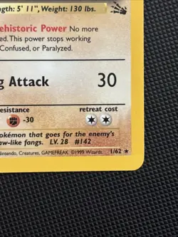 Pokemon TCG Aerodactyl Fossil Holo Card 1/62 Unlimited Rare, LP/NM Condition - Image 3