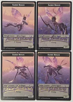 FAERIE TOKEN (Nonfoil) (Borderless) - MTG NM PURPLE AND GOLD SHADOW SIGNED 4 SET - Image 1