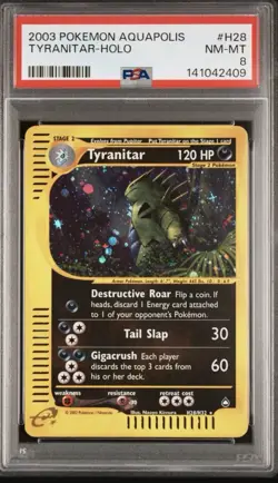 2003 Pokemon TCG Aquapolis Tyranitar Holo PSA 8 MINT - Image 1