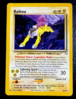 Raikou 22/64 MP Neo Revelation Unlimited Rare Pokemon Moderate Play - Image 1