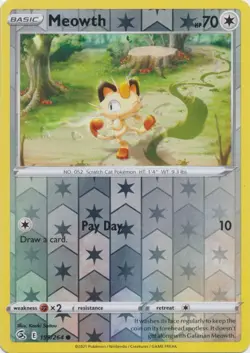 Reverse Holo Meowth 199/264 Fusion Strike Common Pokemon TCG - Image 1