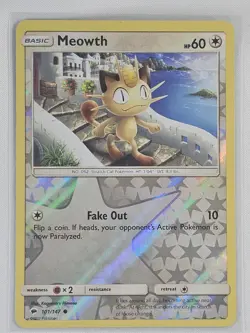 Pokemon Meowth 101/147 Reverse Holo SM - Burning Shadows NM - Image 1