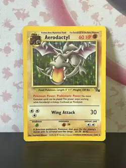 Pokemon TCG Aerodactyl 1/62 Fossil Set Vintage Holo Rare Card WOTC 1999 MP - Image 1