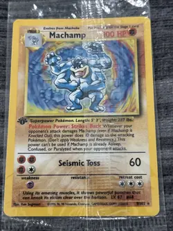 FACTORY SEALED 1999 Pokemon Card 1st Edition Machamp Holo Base Set 8/102 NM - Image 1