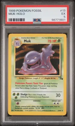 1999 POKEMON FOSSIL #13 MUK-HOLO PSA 5 - Image 1