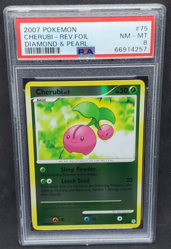 Pokemon PSA 8 NM-MT Cherubi 75/130 Diamond & Pearl Reverse Holofoil 2007 S#4257 - Image 1