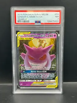 Pokemon PSA 7 NM Gengar & Mimikyu GX 53/181 Team Up Holofoil 2019 S#5493 - Image 1