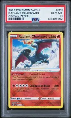 2023 POKEMON SWORD & SHIELD CROWN ZENITH #020 RADIANT CHARIZARD PSA 10 - Image 1