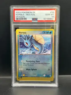 Pokemon PSA 10 GEM MT Horsea 58/97 EX Dragon Rev Holo 2003 E Reader S#9841 - Image 1
