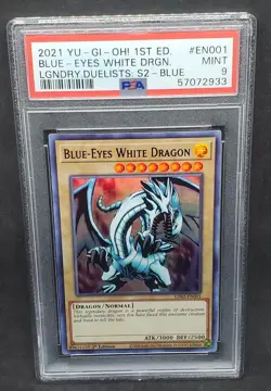 Yugioh PSA 9 MINT Blue-Eyes White Dragon (Blue) LDS2-EN001 1st Ed. Ultra Rare - Image 1