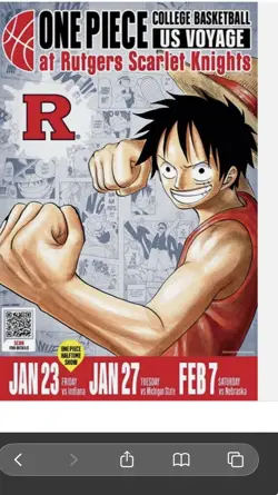 PreSale One Piece Monkey.D.Luffy US College Basketball Promo Card+Rutgers Poster - Image 3