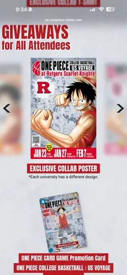 PreSale One Piece Monkey.D.Luffy US College Basketball Promo Card+Rutgers Poster - Image 4