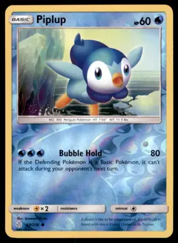 Pokemon TCG Piplup Sun & Moon - Cosmic Eclipse #54 Holo Reverse - Image 1