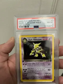 Pokemon Dark Alakazam Holo Rare 1st Edition PSA 8 NM-MT with A Good Swirl 2000 - Image 1