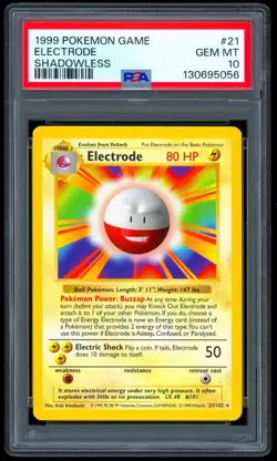 1999 Pokemon ELECTRODE Base Set SHADOWLESS Rare Card 21/102 - PSA 10 GEM MINT - Image 1