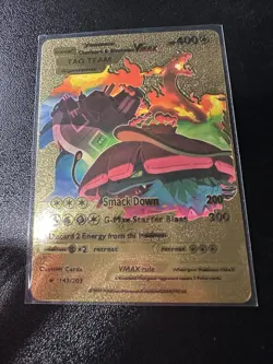 POKEMON Gold Charizard Blastoise Venusaur Vmax Tag Team Card HP 400 Starter - Image 2