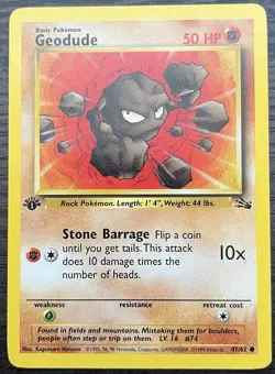 Geodude 1st Edition 47/62 Pokemon TCG Common Fossil Near Mint - Image 1