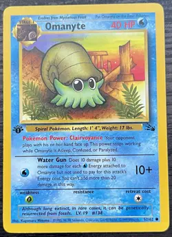 1st Edition Omanyte 52/62 Pokemon TCG WOTC Base Set Fossil MINT - Image 1