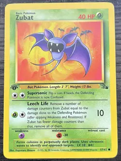 1st Edition Zubat 57/62 Pokemon TCG WOTC Base Set Fossil Common MINT NM - Image 1