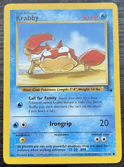 Krabby 51/62 Pokemon TCG WOTC Base Set Fossil Common MINT NM - Image 1
