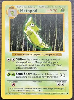 Shadowless Metapod 054/102 Pokemon TCG WOTC Base Set MINT - Image 1