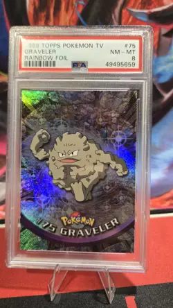 1999 Topps Rainbow Foil Graveler 75 Pokemon TV PSA 8 - Image 1