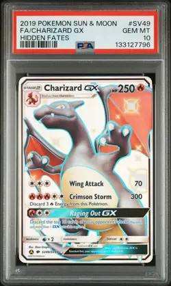 2019 POKEMON SUN & MOON HIDDEN FATES #SV49 FA/CHARIZARD GX HIDDEN FATES PSA 10 - Image 1