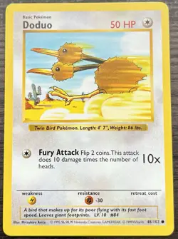 Shadowless Doduo 48/102 Pokemon TCG WOTC Base Set MINT NM - Image 1