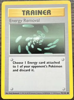 Energy Removal 092/102 Pokemon TCG WOTC Base Set (Shadowless) Trainer MINT NM - Image 1