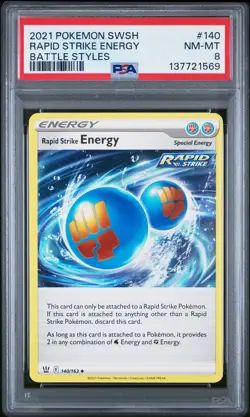 2021 POKEMON SWORD & SHIELD BATTLE STYLES #140 RAPID STRIKE ENERGY PSA 8 - Image 1