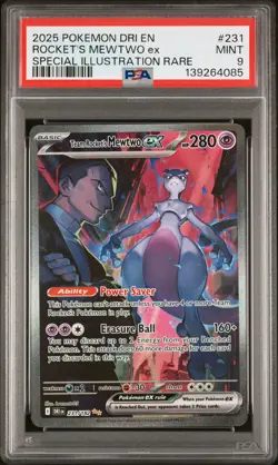 2025 POKEMON DRI EN-DESTINED RIVALS #231 TEAM ROCKET'S MEWTWO EX PSA 9 - Image 1