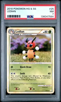 2010 POKEMON HEARTGOLD & SOULSILVER #25 LEDIAN PSA 7 - Image 1