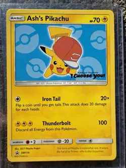 Ash's Pikachu SM114 - I Choose You Stamped Black Star Promo Pokemon TCG Card - Image 1