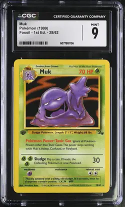 CGC 9 MINT Muk 1999 Fossil 1st Edition 28/62 Pokemon Card - Image 1