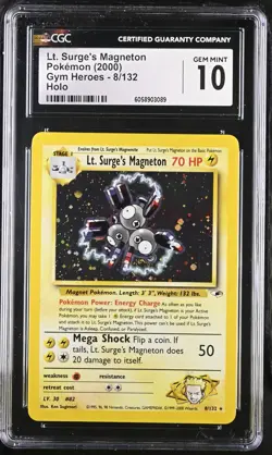 CGC 10 GEM MINT Lt. Surge's Magneton 2000 Gym Heroes 8/132 Holo Pokemon Card - Image 1