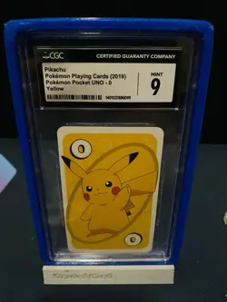 Pokemon Pikachu Playing Card 2019 Pokemon Pocket Uno - 0 Yellow CGC 9 - Image 1